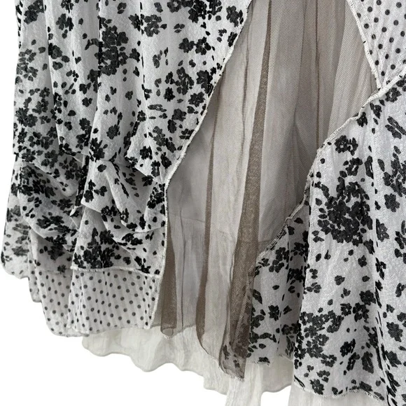 Fleur de Lis Layered Mixed-Print Boho Art Tunic Dress Floral & Polka Dot - Picture 2 of 11